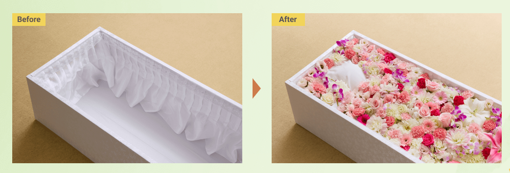 お別れ花を入れる前のシンプルなお棺